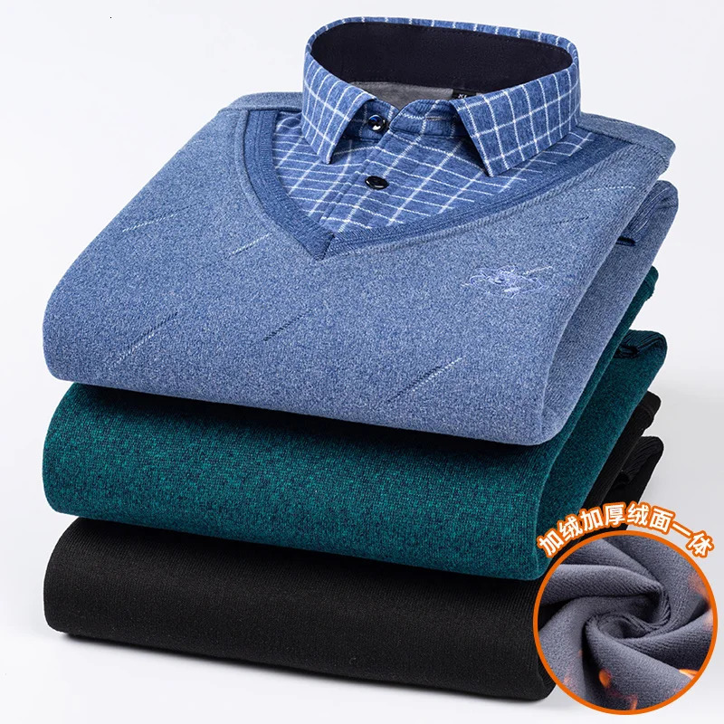 camisas de hombre two piece set men clothing ner clothes long sleeve fleece thickened warm sweater 241213