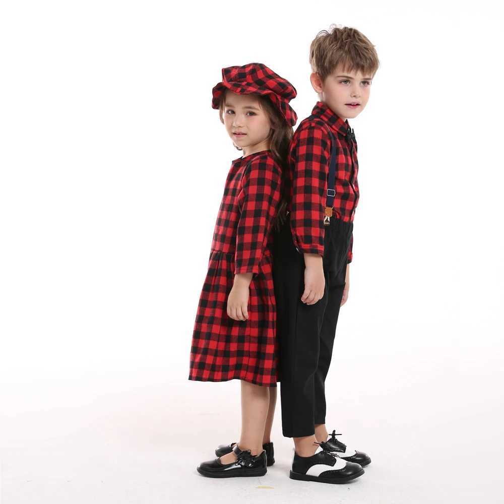 Top and Top Fall Winter Christmas Brothers and sisters Matching Set Boys Gentlemens Set+Girls Dress Childrens Set W241213