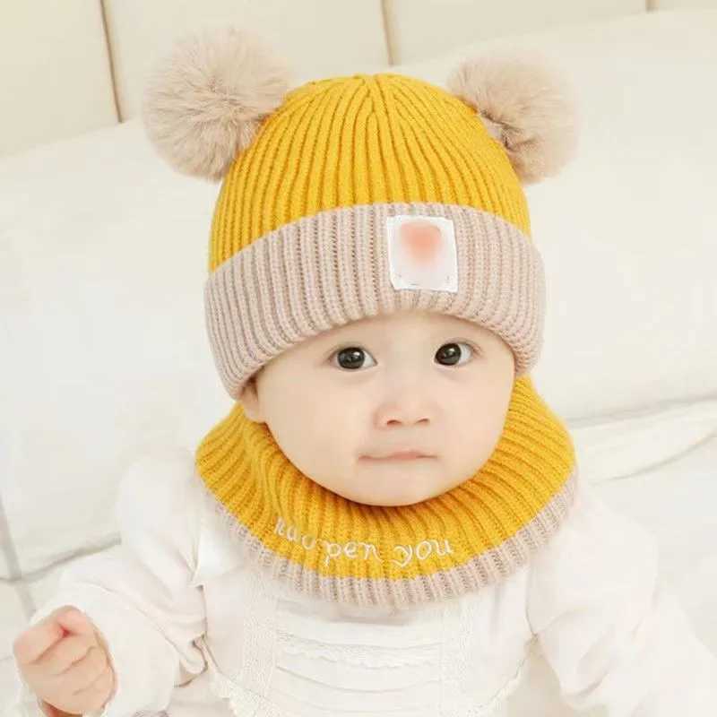 1Set Baby Hat Scarf Set Bear Warm Knitted Children Winter Hat Cap Bonnet Infant Toddler Kids Hat Boys Girls Crochet Beanie 1-5YXJ241213