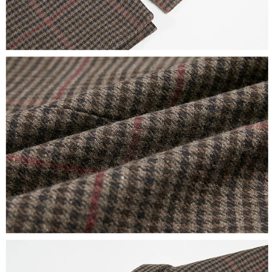 Vintage Mens Plaid Woolen Cloth Coat Autumn Winter Long Sleeve Doublebreasted Thickned Loose Lapel Overcoat 1533 241213
