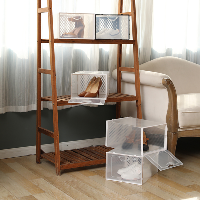 Large double frame plastic transparent shoe box Amazon hot selling folding storage box dustproof and waterproof PP basketball shoe box
