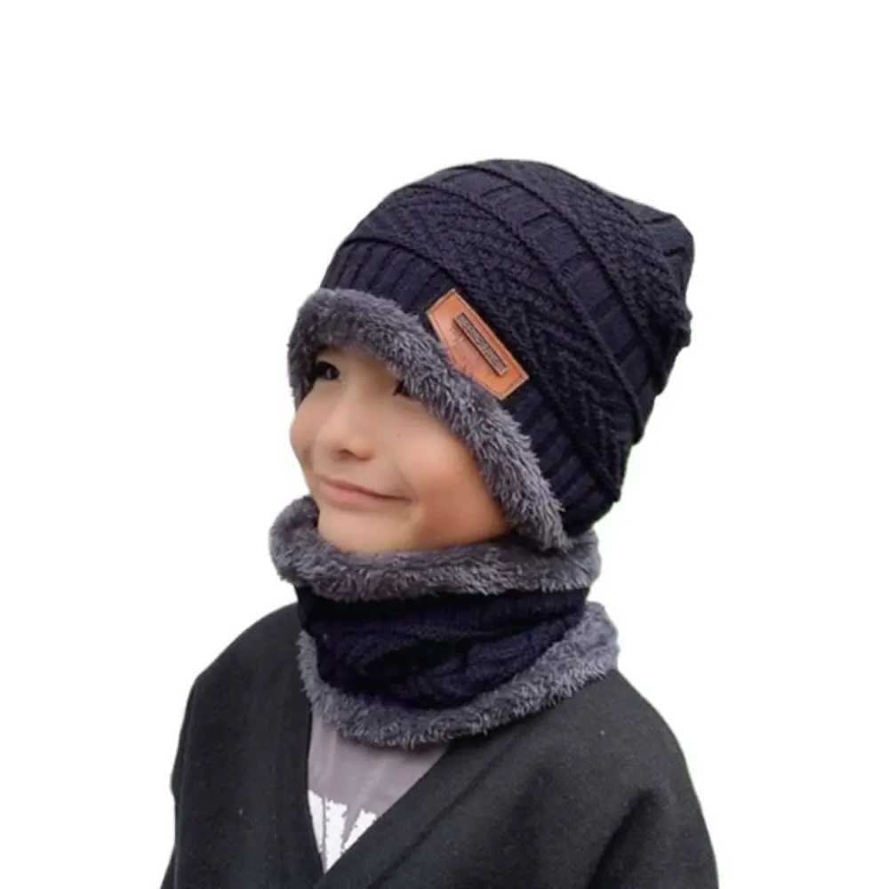 Scarves Wraps Winter Knitted Hat Children Plus Velvet Warm Scarf One-piece Cap Thickened Wool Cap Girls Ear Protection Kids Cold-proof Hat H241213