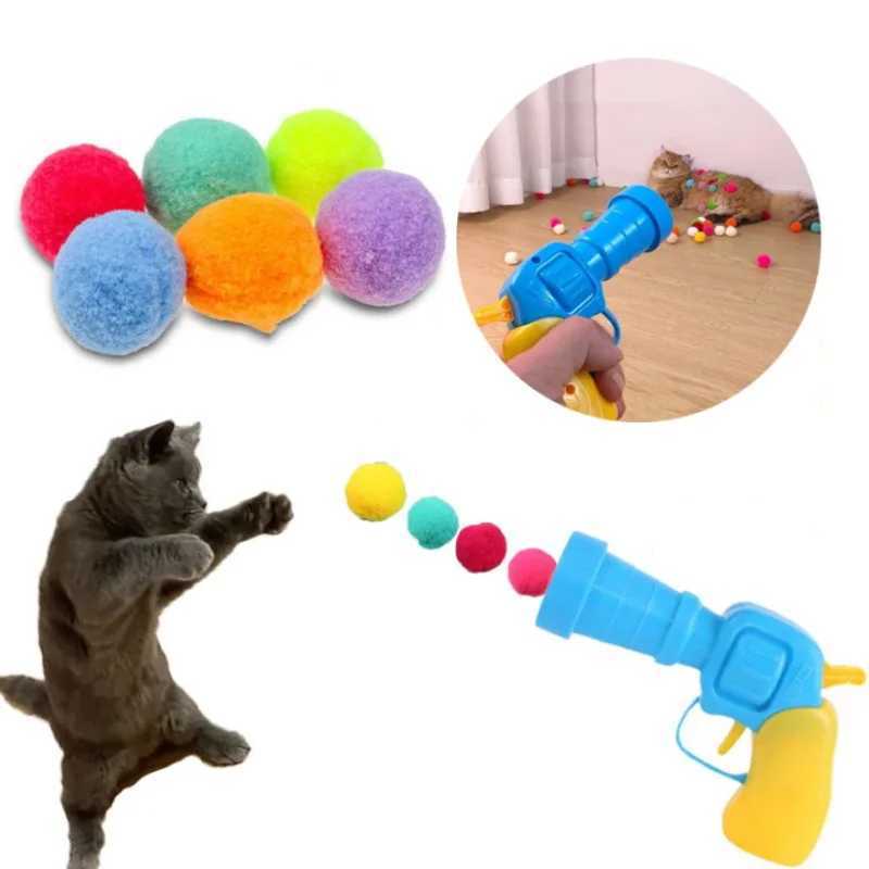 Plush Ball Shooting Gun Cat Toys Interactive Kittens Mini Pompoms Launcher Games Pet Accessories Indoor Cats Self Fun Toy X241213