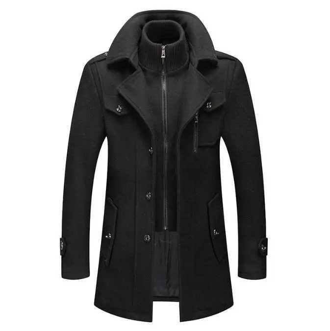 2023New Men Wool Blends Coats Autumn Winter Solid Color Cold Resistant Men Woolen Overcoat Double Collar Casual Trench Coat MaleXJ241212