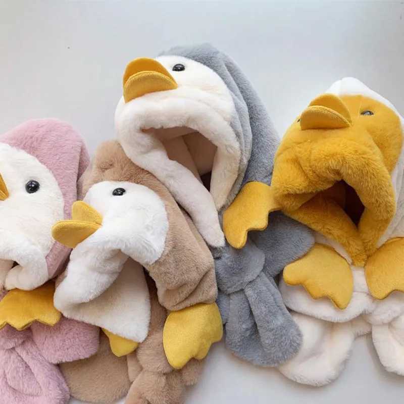 Cute Penguin Baby One Piece Scarf Hat 1-4year Children Warm Headgear Bonnet Kids Plush Ear Protection Cap Winter BeaniesXJ241213