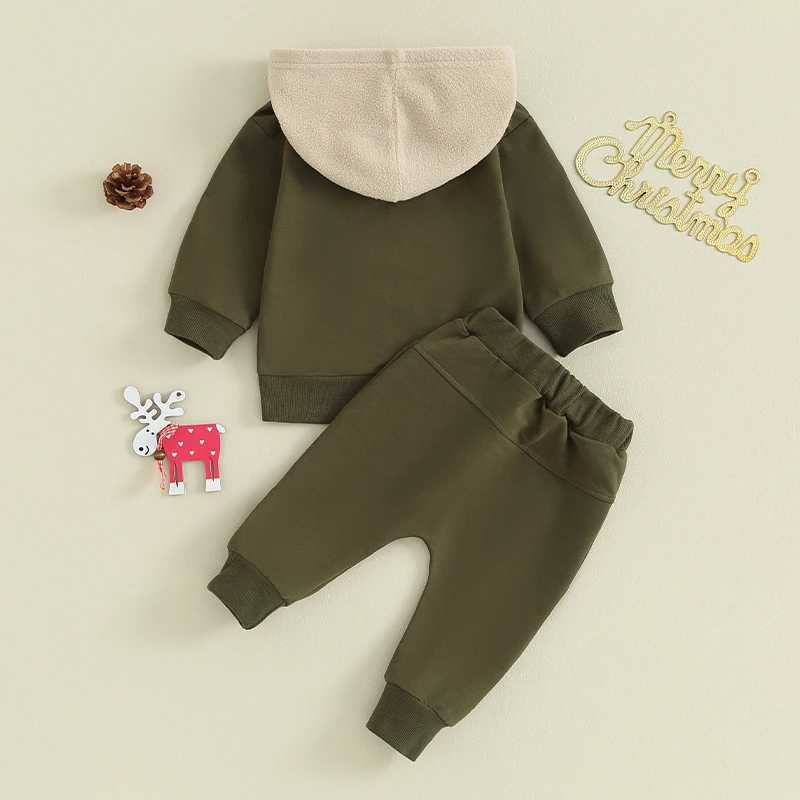 FOCUSNORM 0-3Y Toddler Baby Boys Christmas Clothes Sets Deer Print Long Sleeve Pocket Hoodies Pullover Tops Elastic Waist Pants W241213