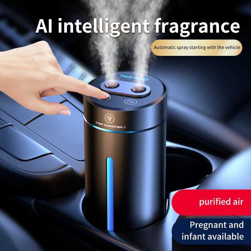 380ML Double Spray Vehicle Air Humidifier USB Charging Mini Essential Oil Diffuser with Mood Light Wireless Car Aroma HumidifierXJ241213