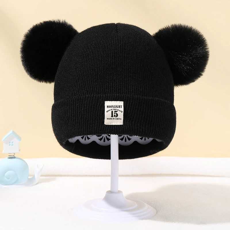 Winter Children Warm Baby Knitted Hats With Pom Kids Knit Beanie Hats Solid Color Childrens Hat For Boys Girls AccessoriesXJ241213