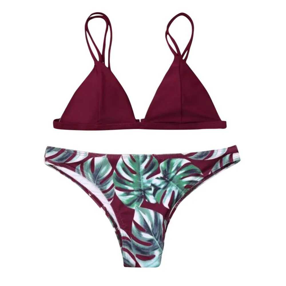 Push-Up Bikini Swimwears For Women Fashion aves Print Swimsuit Thin Strap Plunge Beachwear Seamss Bathing Set Traje De BaOXJ241212