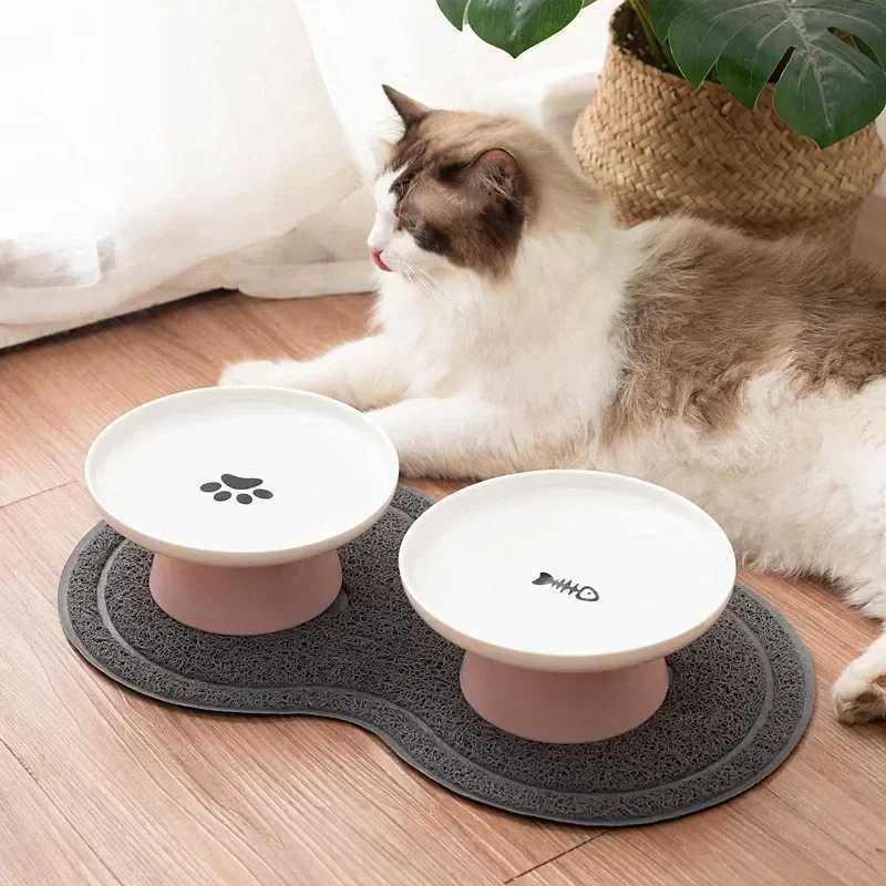 Cat Feeders Cat Bowl Ceramic Pet Bowls Cat Dog Bowl Dish Pet Food Plate Kitten Water Dish Feeder Dog Bowl Feeder for Cats Pet Accessories z241213