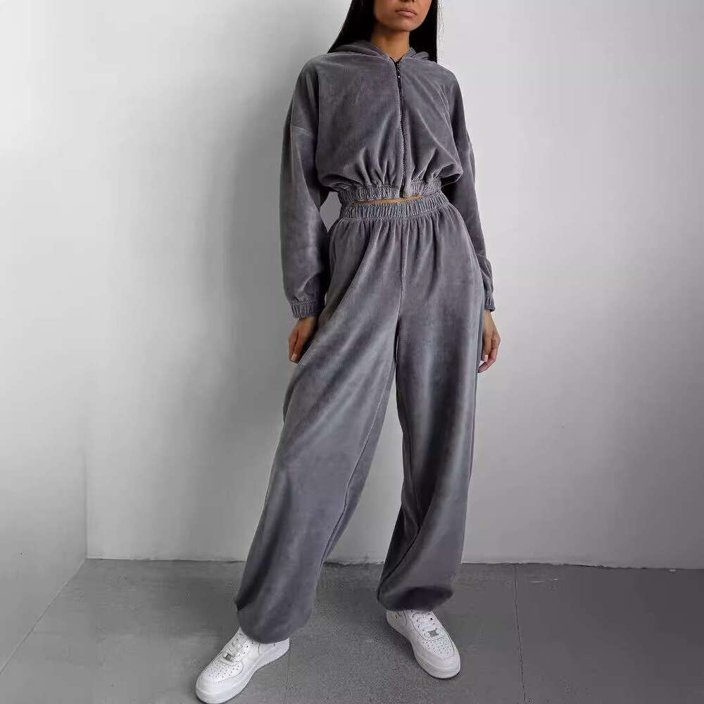 Spring And Autumn Foreign Trade New Women's Loose Hooded Stand Up Hoodie Two Piece Set Trendy Clothing Fashion Casual Temperament