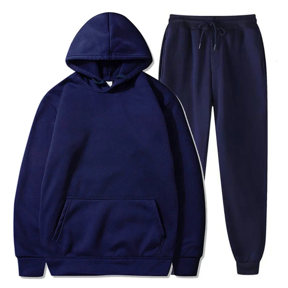 Basic wool hoodie and sweatpants set mens jogging wholesale sportswear unisex ensemble 241211