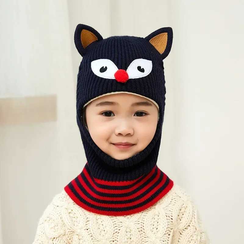 New Baby Girl Winter Hat Warm Bear Skullies Beanies Knitted Cap Kids Balaclava Mask Hats Gorras Warm Children Toddler BonnetsXJ241213