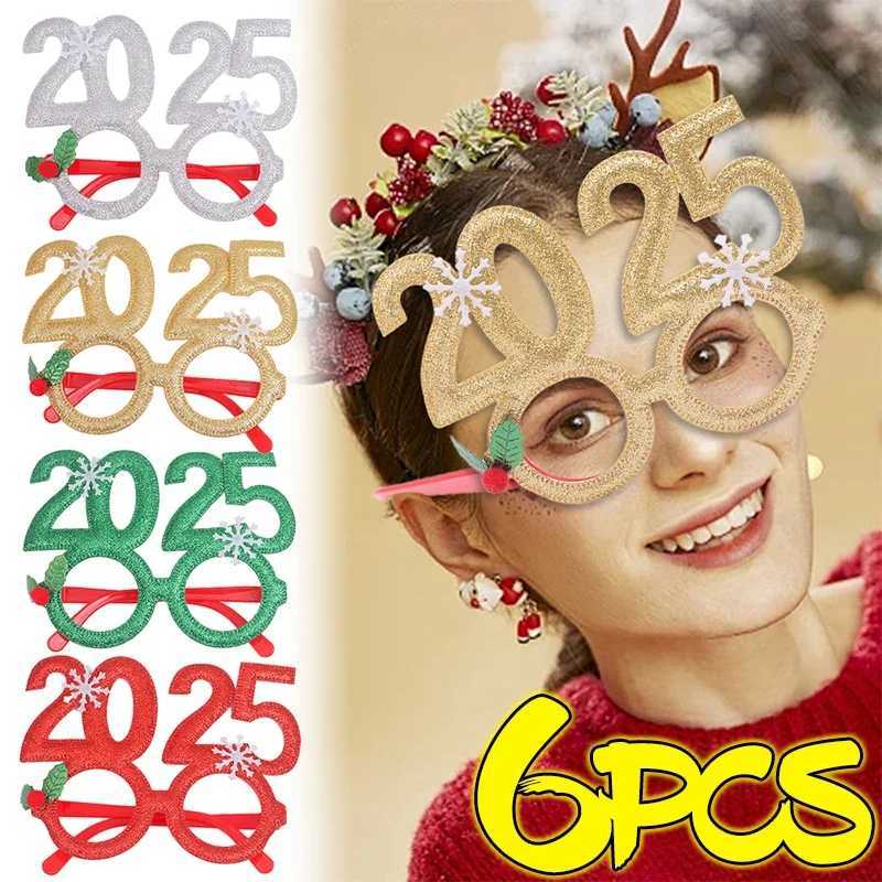 Sunglasses 1/6pcs 2025 New Year Glasses Christmas Ornaments Happy Party Photo Prop Kids Navidad Gifts Xmas Eve Decorations H241213