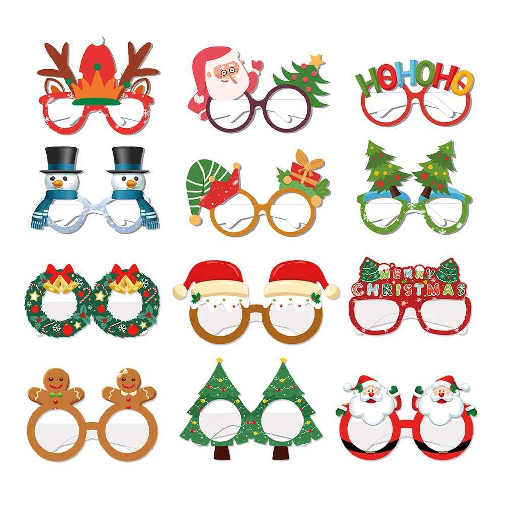 Sunglasses 6/12Pcs Cartoon Merry Christmas Paper Glasses Santa Claus Snowman Elk Xmas Tree Glasses Xmas Party Kids Gift Prop Supplies H241213