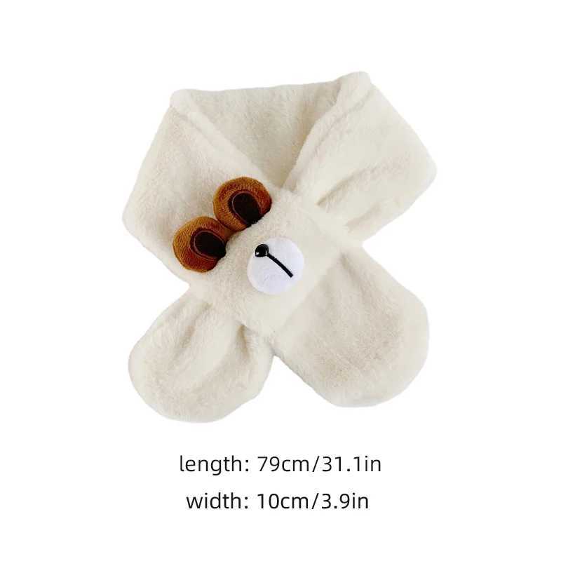 Scarves Wraps Cartoon Plush Baby Scarf Winter Faux Fur Scarves for Toddler Boys Girls Cute Bear Warm Kids Cross Neckerchief H241213