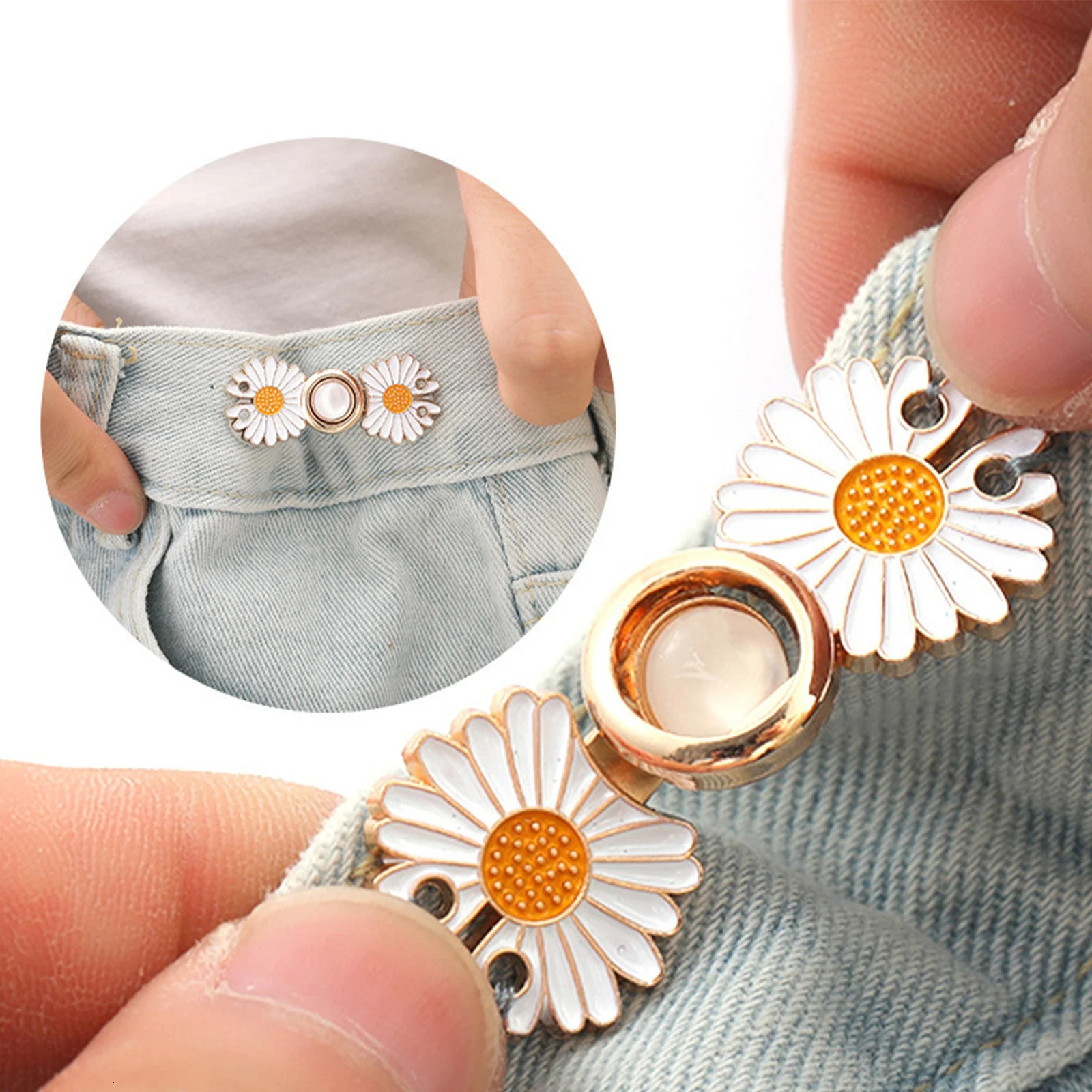 Daisy Flowers Alloy Pants Tight Waist Chest Buckle Pin Clip Adjustable Button Detachable 241210