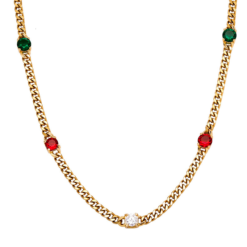 Wolf Tide New In Multicolor Stainless Steel Cuban Link Chain Bracelets For Men And Women Green Red Diamond 18k Gold Plated Curb Chains Choker Bijoux P