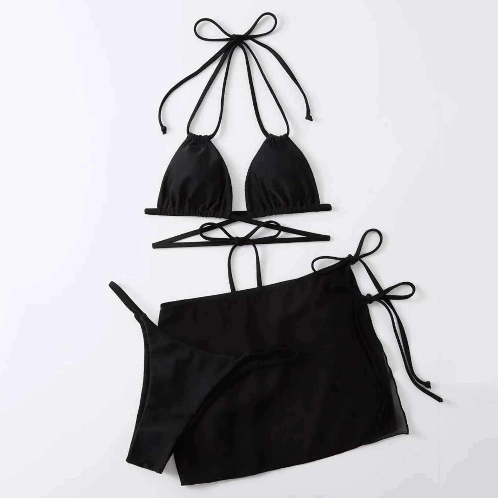 3pcs Thin Strap Bikini Set For Womenm Sexy Cross Bandage Swimsuits Halter Lace-Up Bathing Suit With Cover Ups Trajes De BaOXJ241212