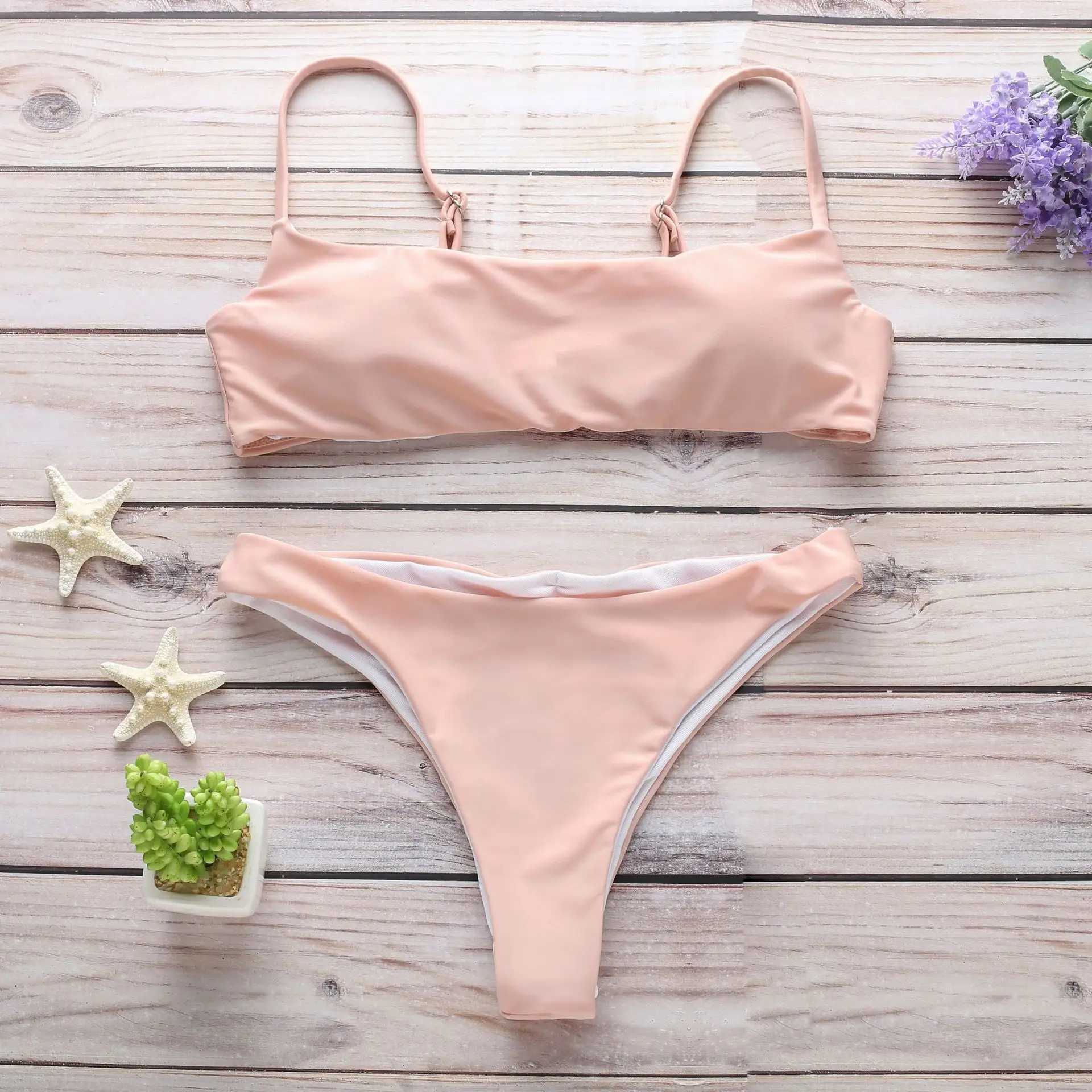 New Solid Sexy Bikini Set Women Swimming Suit Fashion Swimsuit Two-Piece Swimwear Bathing Suit Fa Biquini XL SetsXJ241212