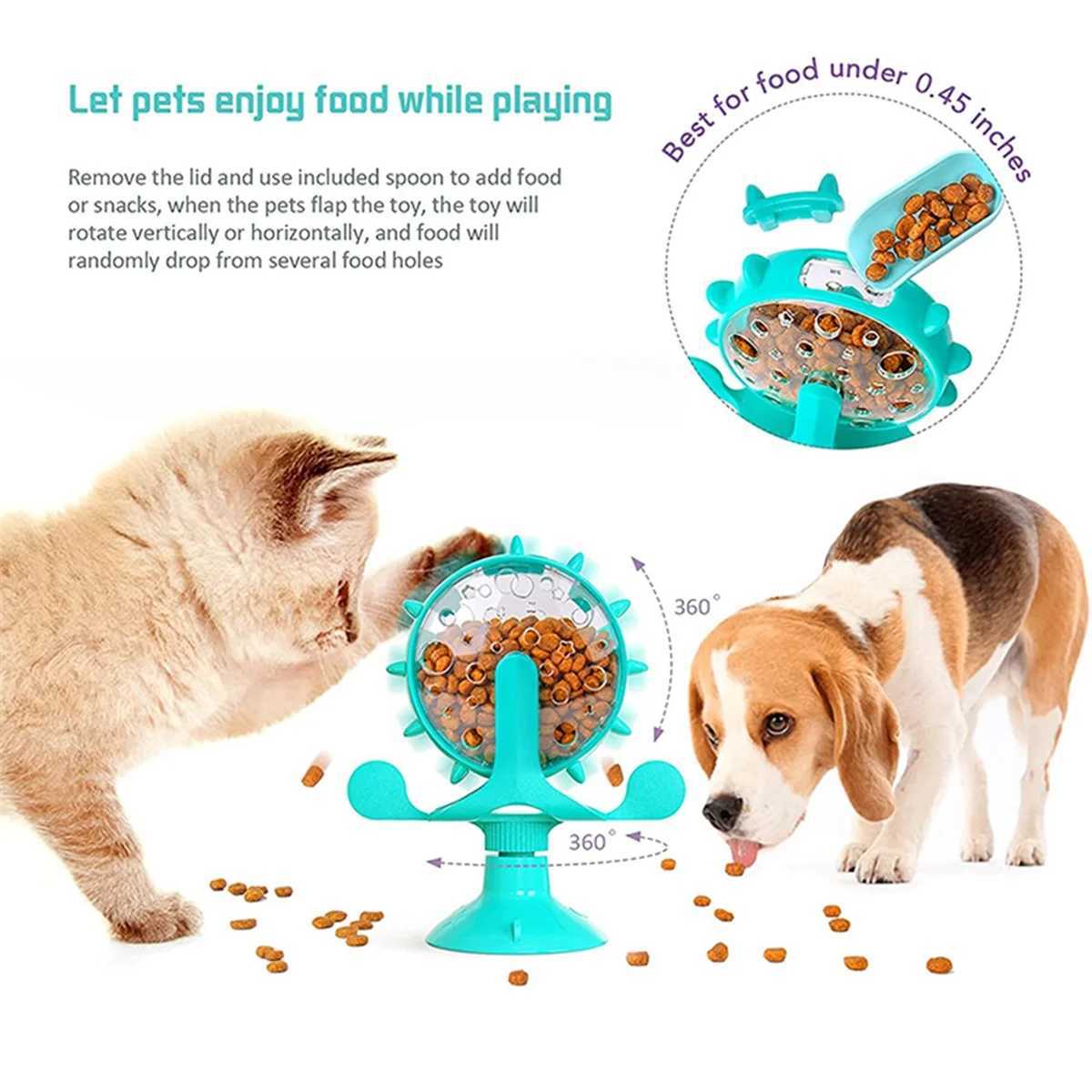 C Dog Puzzle Toy Interactive Cat Slow Feeding Machine Windmill Treatment Distribution Dog Toy with Powerful Suction Cup Pet Treatment Toy X241213