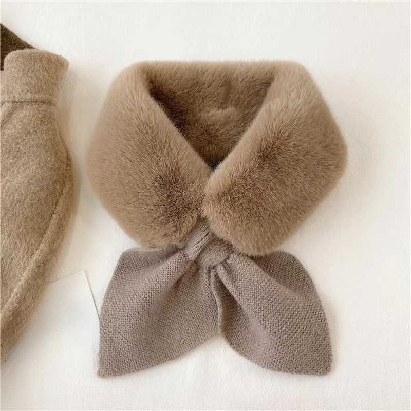 Scarves Wraps Korean Winter Children Scarf Cute Cold-Proof Kids Neckerchief Solid Color Warm Plush Baby Boys Girls Knitted Bib Scarves H241213