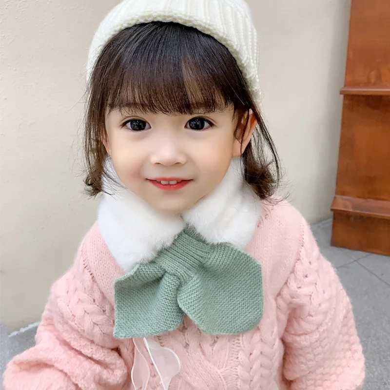 Scarves Wraps Korean Winter Children Scarf Cute Cold-Proof Kids Neckerchief Solid Color Warm Plush Baby Boys Girls Knitted Bib H241213JCB6