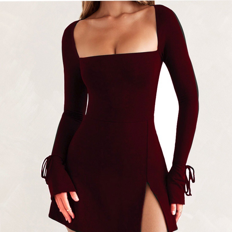 Bestselling New Women's New Designer Square Collar Long Sleeved Slim Fit Wrapped Hip Skirt French Dress