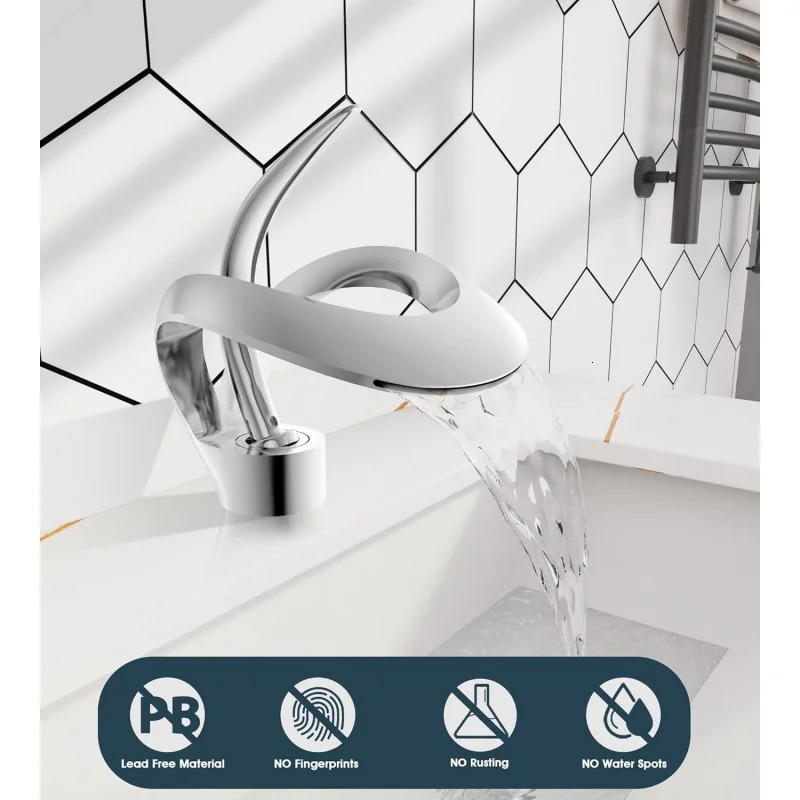 Waterfall chrome vanity sink faucet solid brass single handle bathroom basin with popup drying supply line 241211