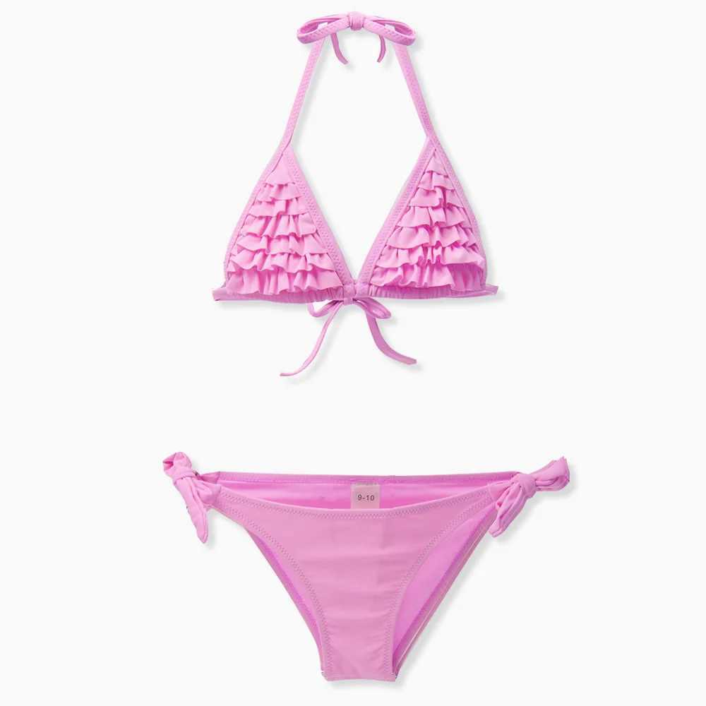 Solid Bandage Girls Bikini Set New Summer Multi Fal Kids Girls Swimwear Swimsuit Children Biquini Infantil Bathing SuitXJ241212
