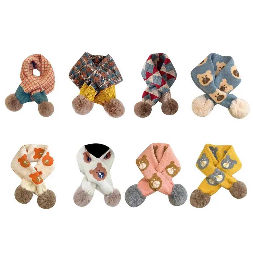 Scarves Wraps Cartoon Children Kids Baby Winter Knitting Scarf Boys Girls Snap Fastener Thermal Neck Warmer Bib Snood Cowl Tube Fleece Ski H241213