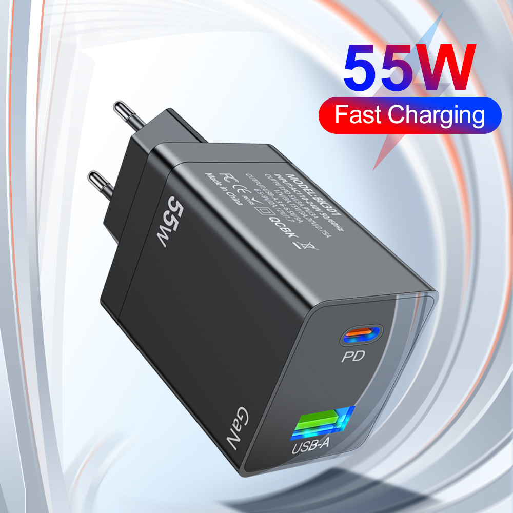 GaN Fast Charging 55W USB Type C PD Wall Charger QC3.0 US EU US AU KR Plug For iPhone iPad Samsung Xiaomi POCO