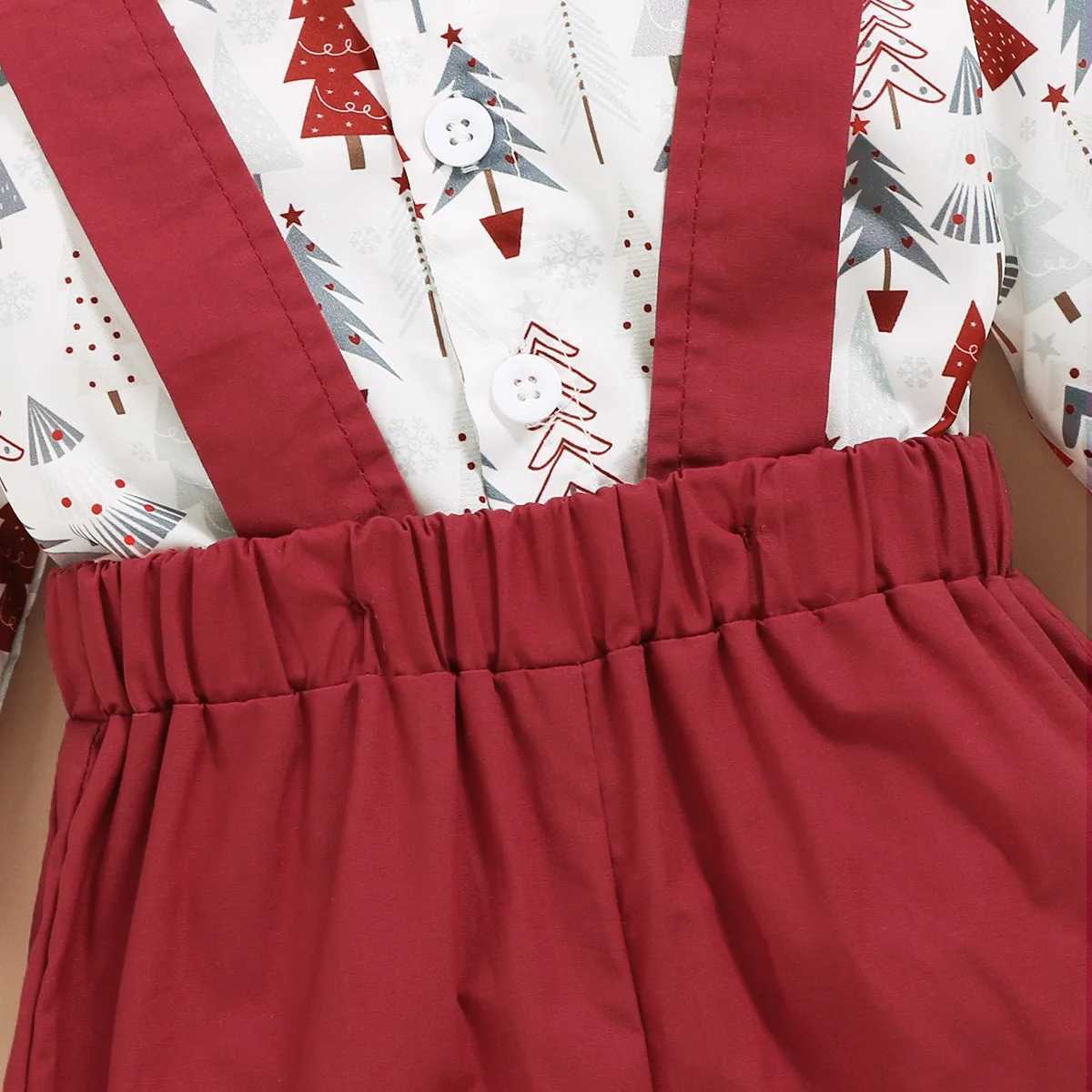 Christmas Sets For Baby New Year Costume Xmas Tree Shirts and Red Suspender Pants Toddler Boys Christmas Outfits For Kids W241213