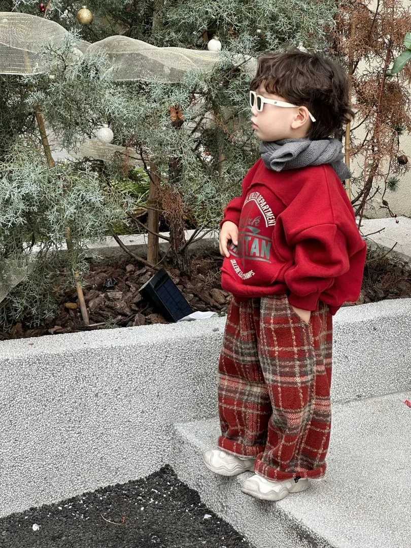 Childrens New Autumn Winter Plush Leisure Set Childrens Fashion Classic Set for Boys Girls Children Two-piece Set W241213