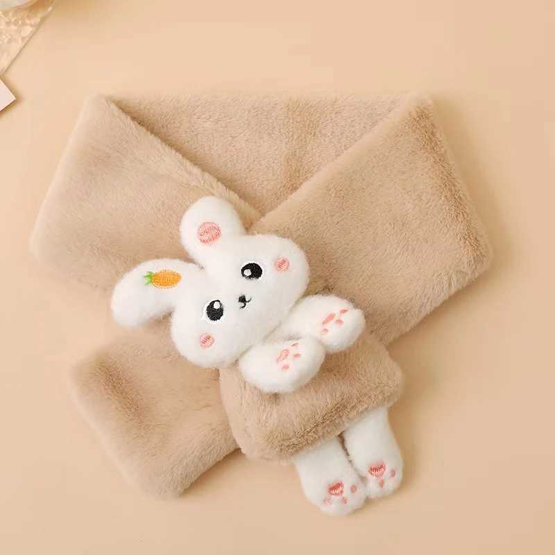 Scarves Wraps Cartoon Rabbit Baby Scarf Winter Warm Plush Neckerchief for Toddler Cute Solid Color Faux Fur Kids Boy Girl Neck Warmer H241213