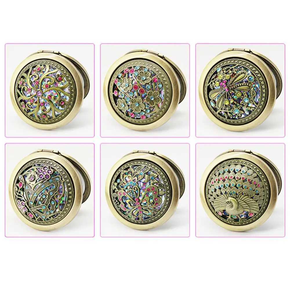 Vintage Folding Pocket Mirror Round Hollow Flower Mini Folding Mirrors Chinese Style Double-sided Makeup Mirror Cosmetic ToolsXJ241213