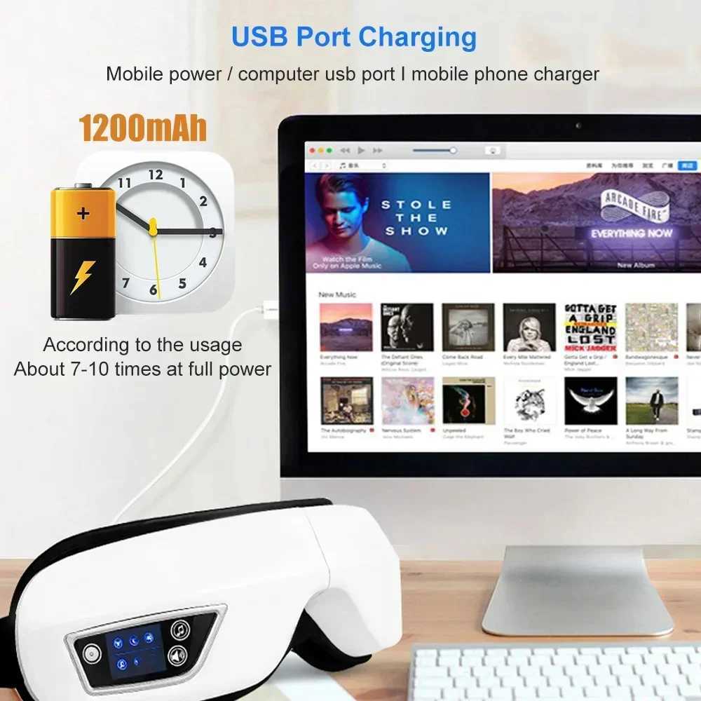 Eye Massager Electric With Eye Chart 6D Smart Airbag Vibration Bluetooth Instrument Heated Bluetooth Eye Relax Massage Glasses W241213