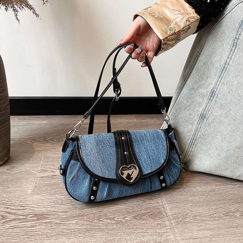 Casual spicy girl style handbag for women cool denim shoulder crossbody bag, internet famous dumpg bag 2024 temperament versatile new trendy clothing 