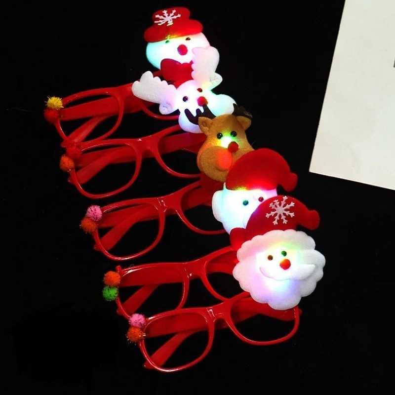 Sunglasses 10pcs New Year 2025 Cartoon Christmas Glowing Glasses LED Light Up Santa Glasses Adult Kids Xmas Party Gifts Festival Home Decor H241213