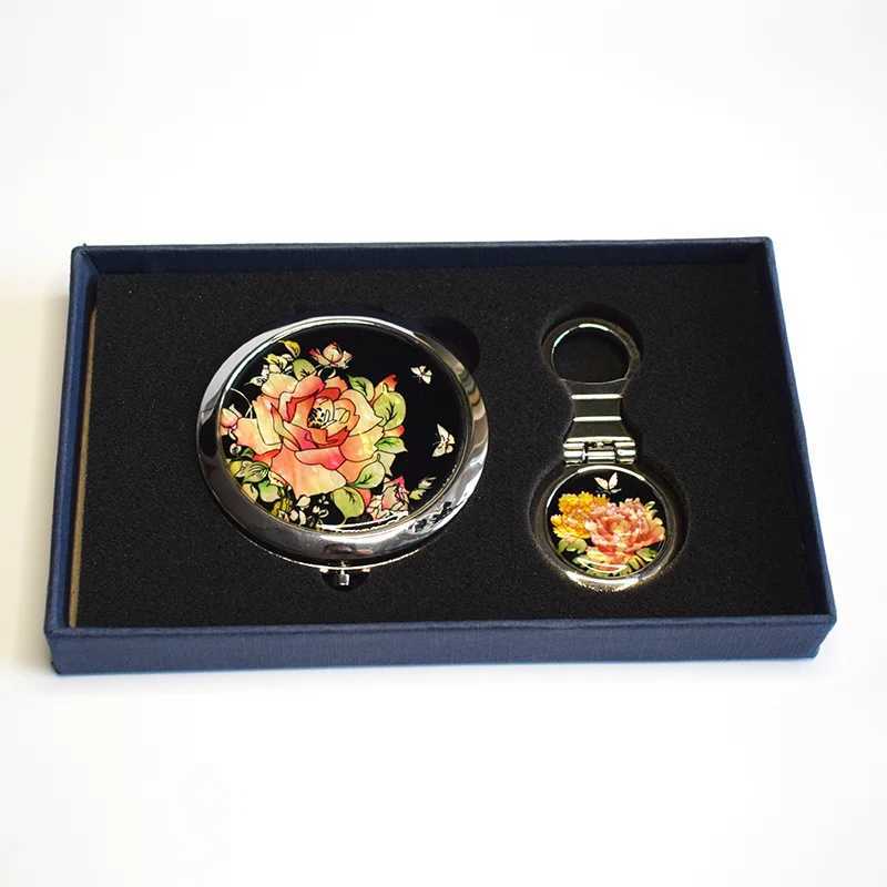 Mother of Pearl Makeup Mirror Dual Compact Folding Magnify Butterfly Flowers Design Cosmetic Purse Hand Mirror With KeychainXJ241213