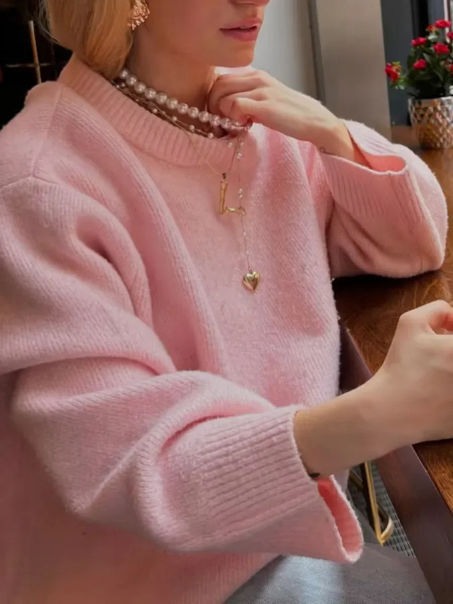 Womens Autumn Winter Knit Sweater Casual Loose Long Sleeve O Neck Solid Color Knitwear Female Fall Knitted Pullovers Tops Daily 241203