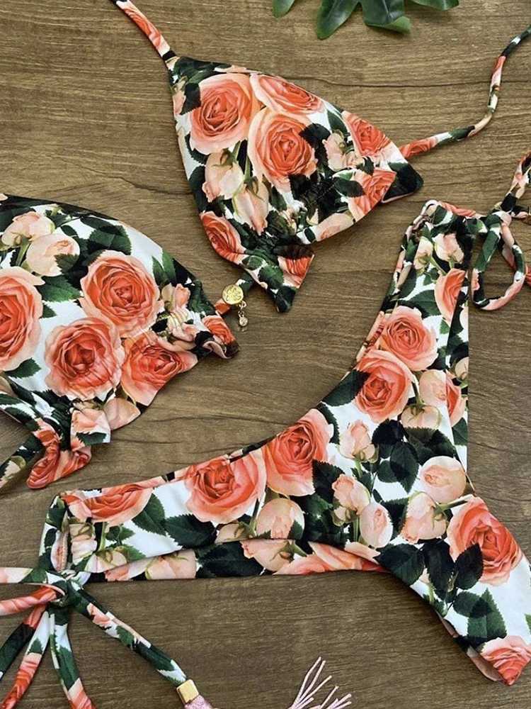 OIINAA Bathing Suit Women Sexy Printed Bikini Set Drawstring Swimsuit Halter Lace Up Two-piece Thong Summer 2024 Fa BiquinisXJ241212
