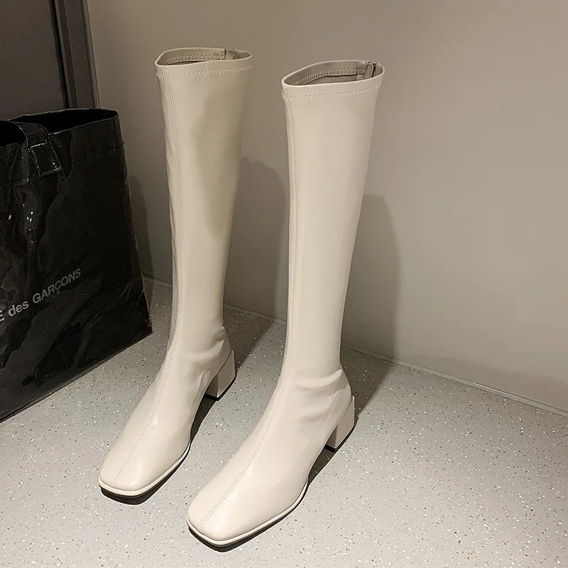 Winter Casual Fashion Womens Elastic Tight Boots Solid Color Thin Temperature Fashion Boots Large Size Knight Boots 241213