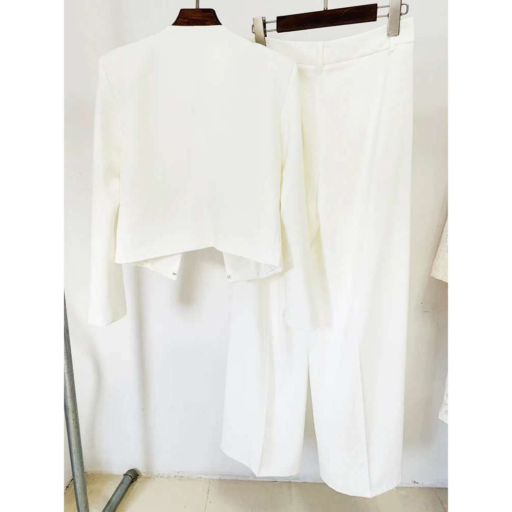 Ladies' Suit HIGH QUALITY Newest Designer Set Women's Dias Rhie Beaded Jacket Wide Leg Pants Suit