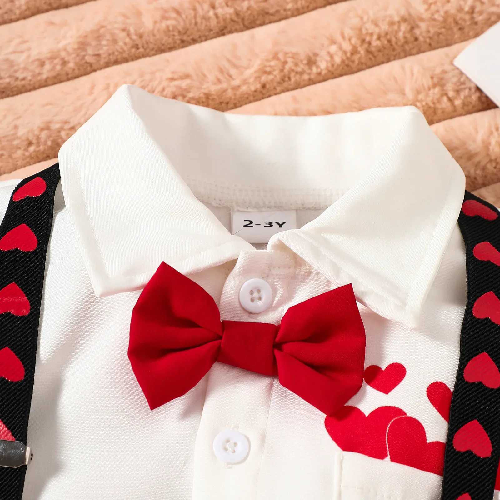 Valentines Day Boys Clothing Set Tie Collar T-shirt and Red Top 2-piece Boys Clothing Set Fashion Set W241213