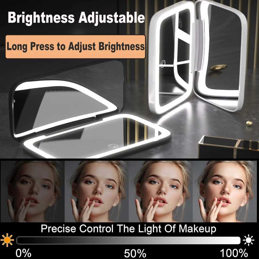 Magnifying Mirror with Light 1X/5X Magnification Compact Mirror Dimmable LED Lighted Travel Makeup Mirror Portable for HandbagXJ241213