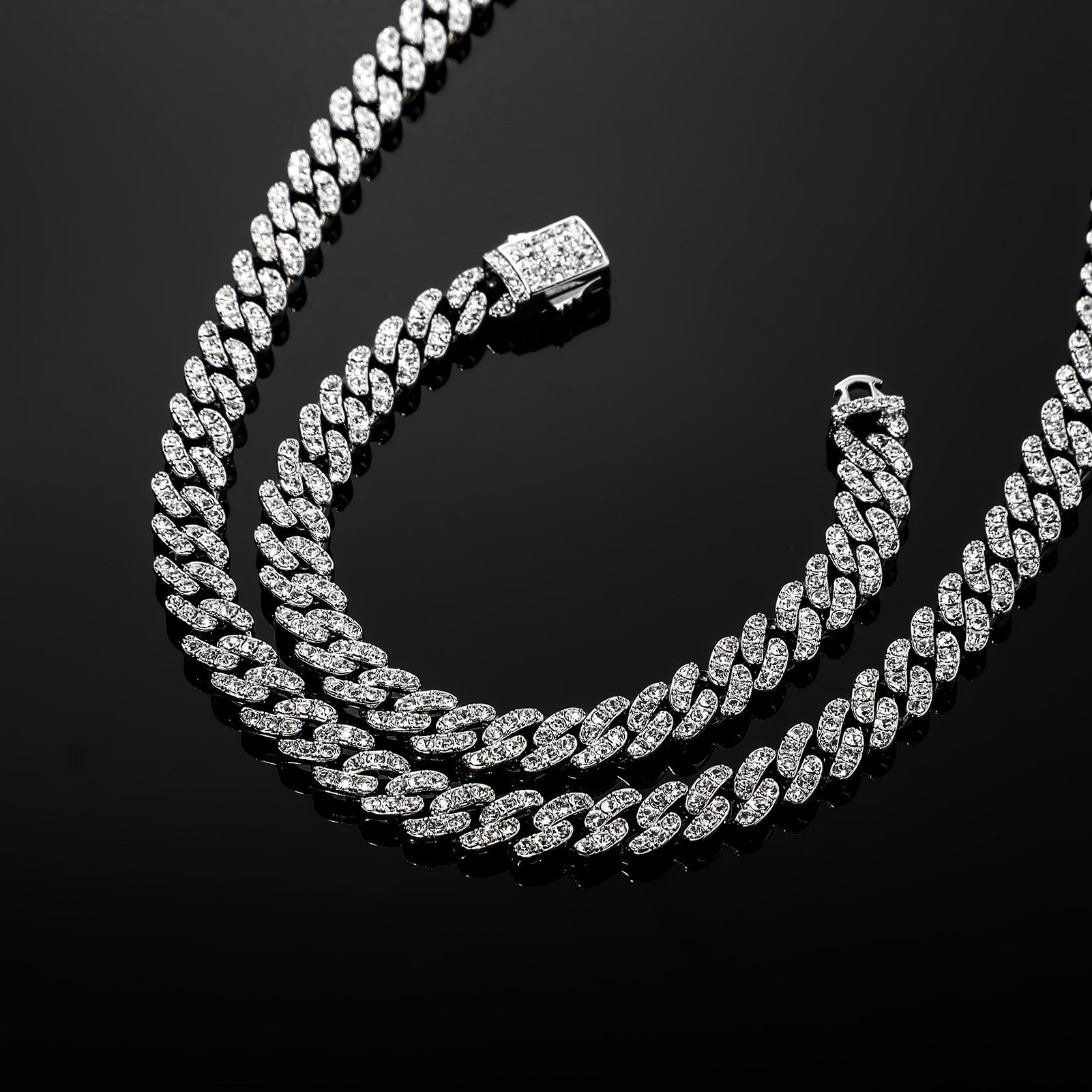 8mm Wolf Tide New In Color Preserved Full Diamond Cuban Chain Hip Hop Necklace Bracelet Mens And Womens Trendy Rap Accessories Bijoux Pulsera Hombre C
