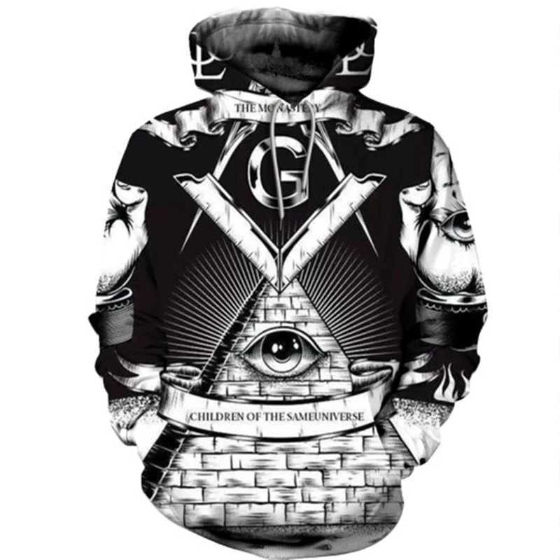 Freemason 3D printed mens hoodies fashionable punk Freemason graphic sportswear casual streetwear womens Y2K zippers W241213