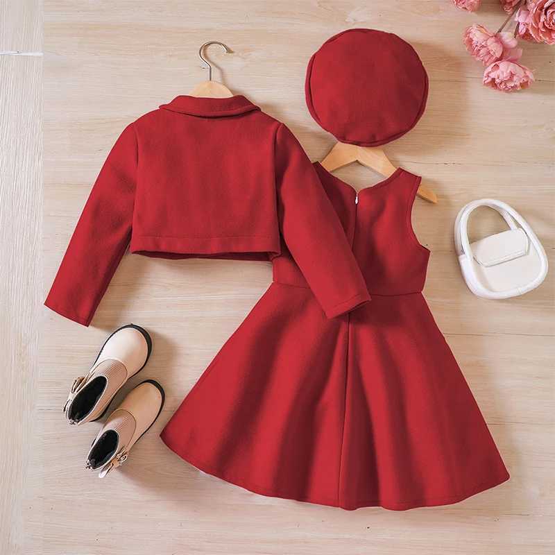 Autumn and winter childrens clothing long sleeved jacket+dress+hat 3-piece set for girls princess dress 2 3 4 5 6 8 years W241213