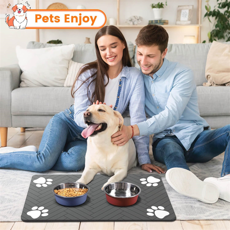 Pet Feeding Mat-Absorbent Pet Placemat for Food and Water Bowl, with Waterproof Rubber Backing, Quick Dry Water Dispenser Mat